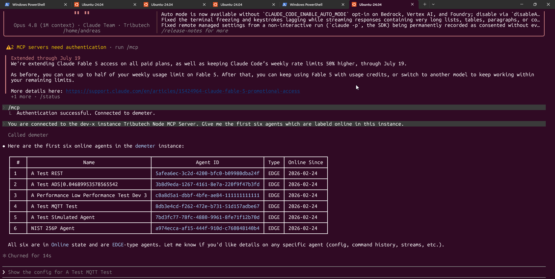 Claude Code connected to the Tributech MCP server