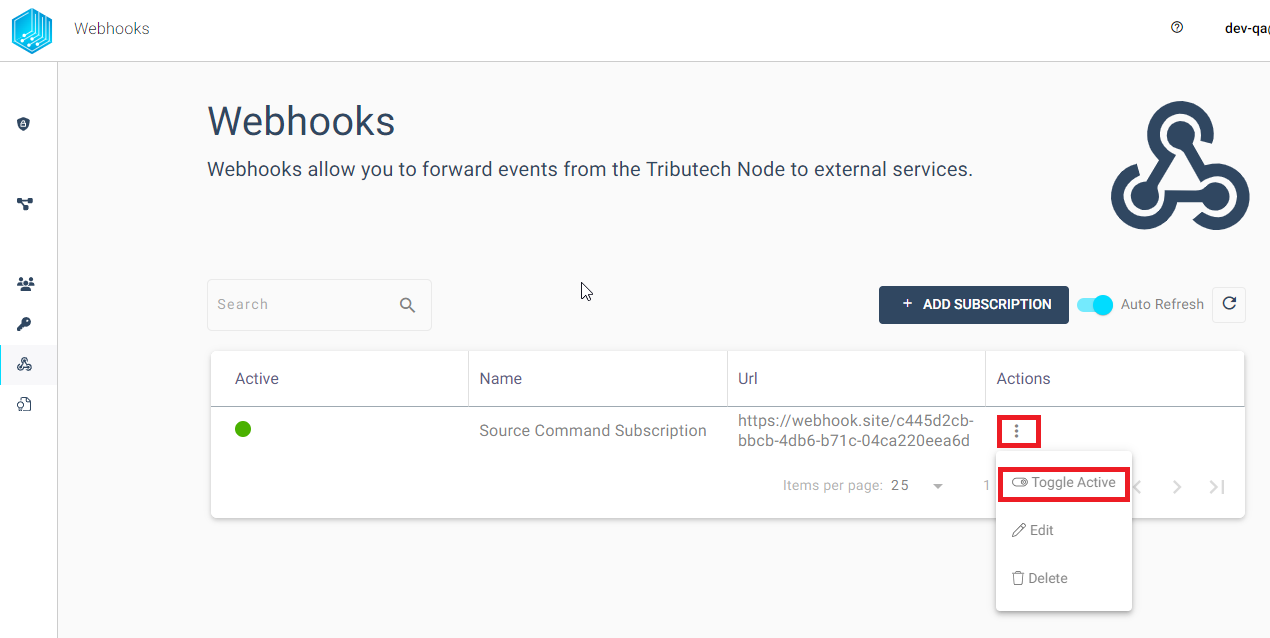 Tributech Node - Webhooks Deactivate