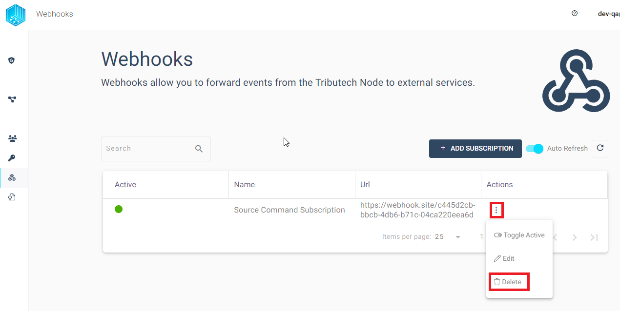 Tributech Node - Webhooks Overview Edit