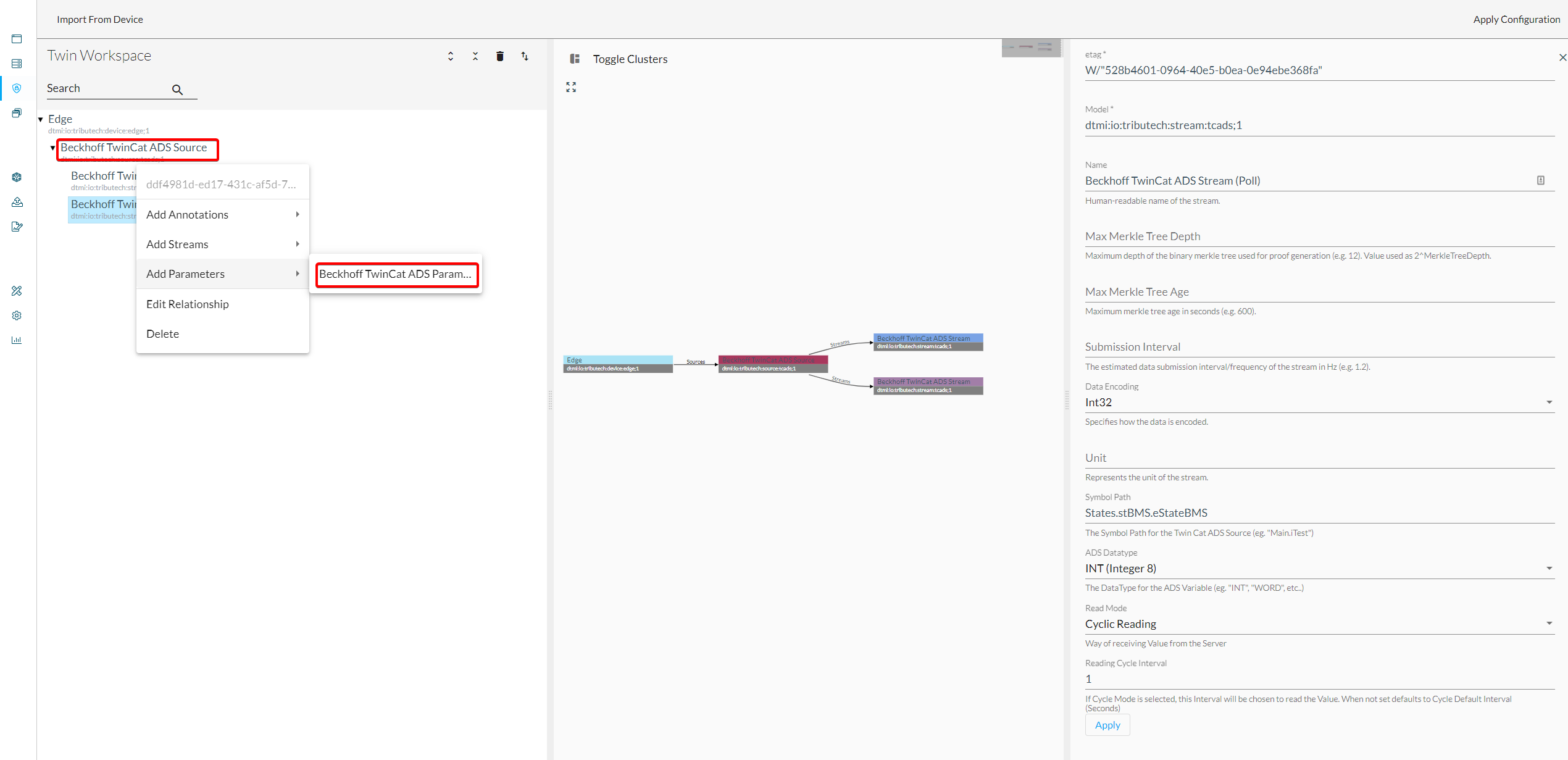 ADS Source - Data Space Admin - Parameter Setup