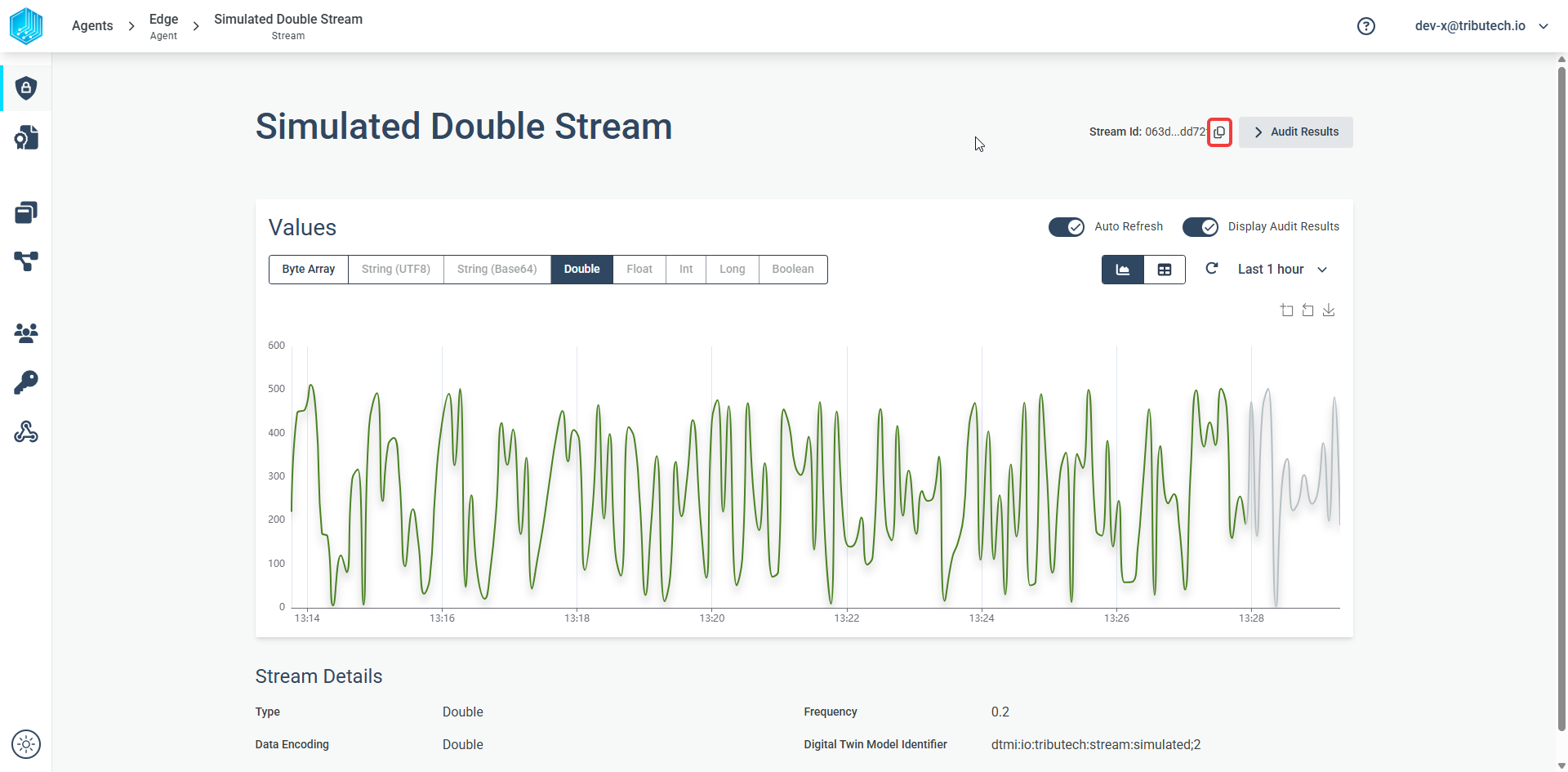 Online Tributech Agent details get stream id