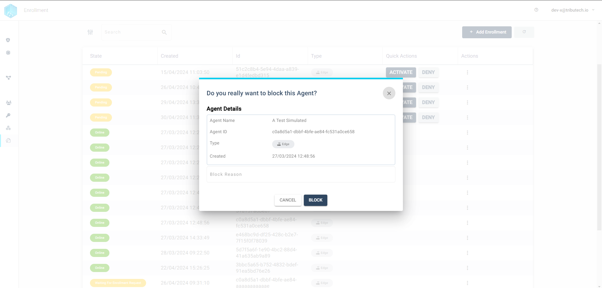 Block a Tribtuech Agent via UI