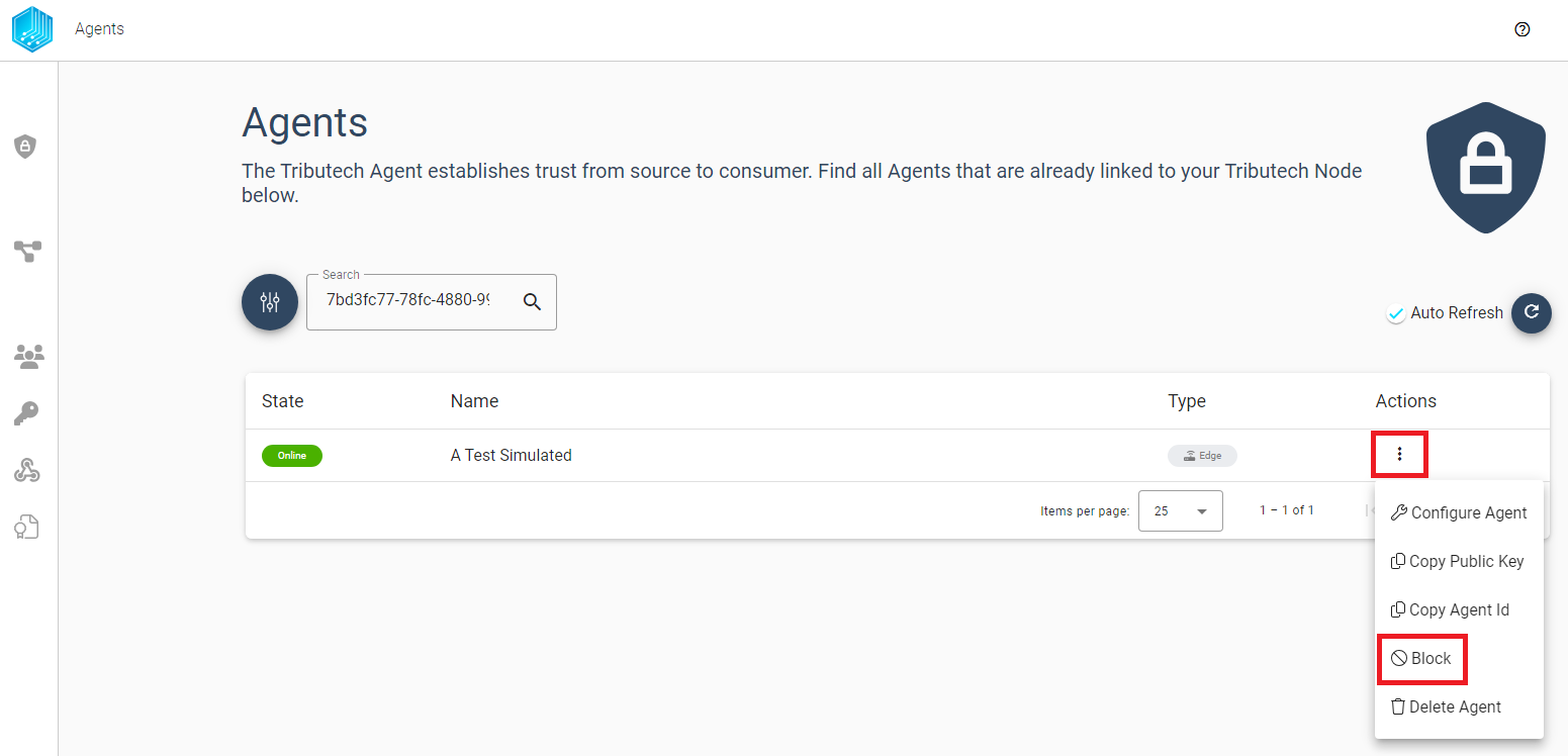 Block a Tribtuech Agent via Agents Overview