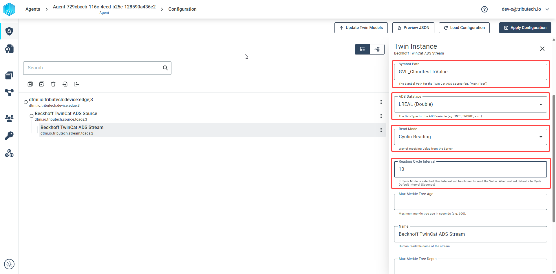 Add ADS Stream config