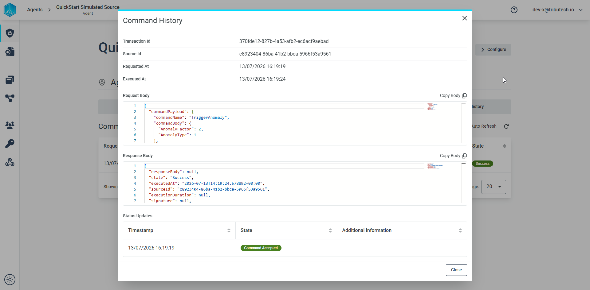 Source Command result