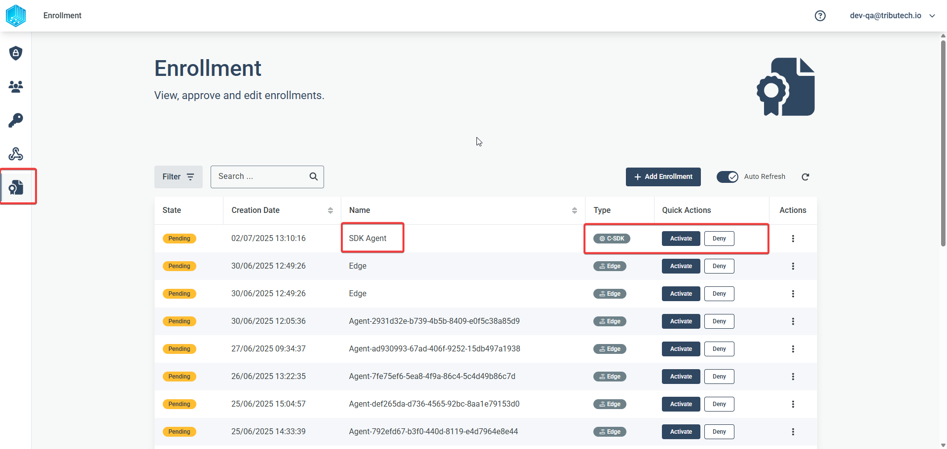 Tributech C-SDK Agent Enrollment