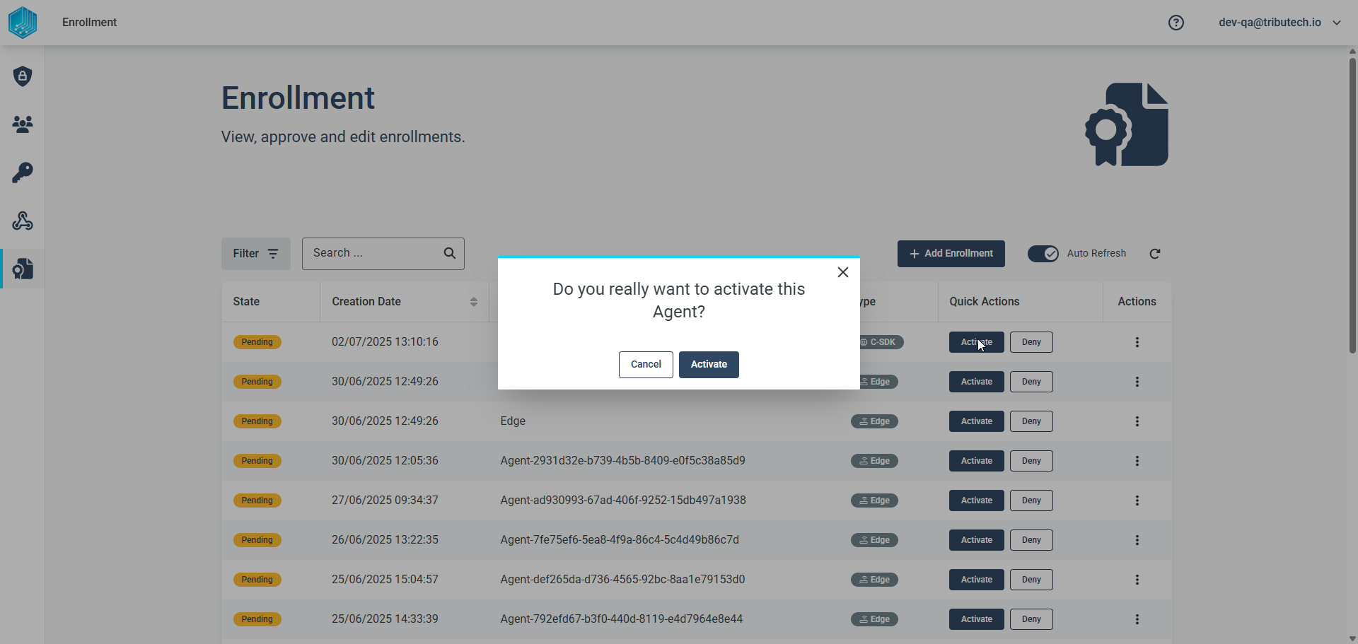 Tributech C-SDK Agent Activation