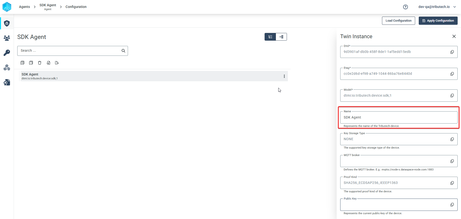 Tributech C-SDK Agent Configuration