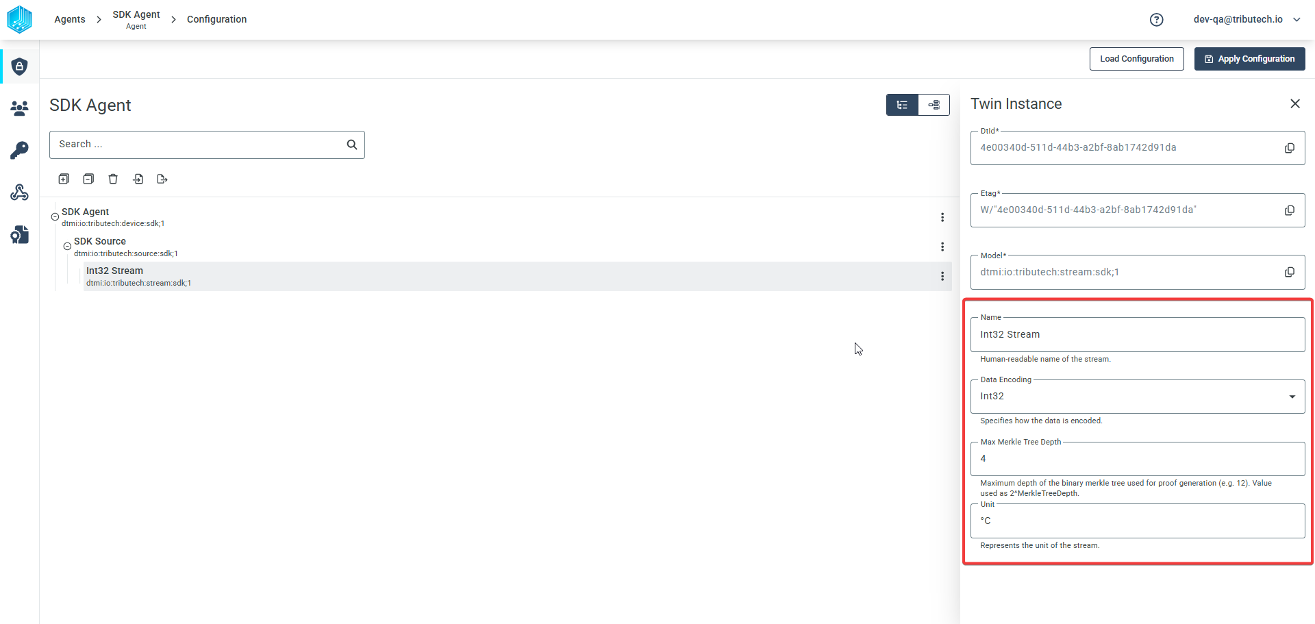 Tributech C-SDK Stream Configuration