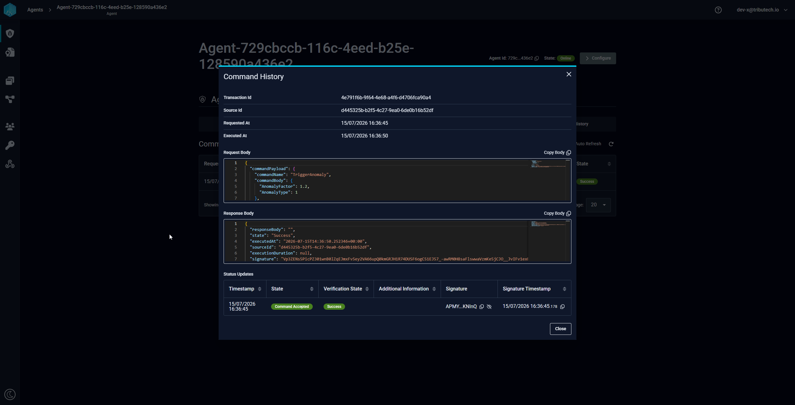 Verifiable Commands in the agent Commands tab