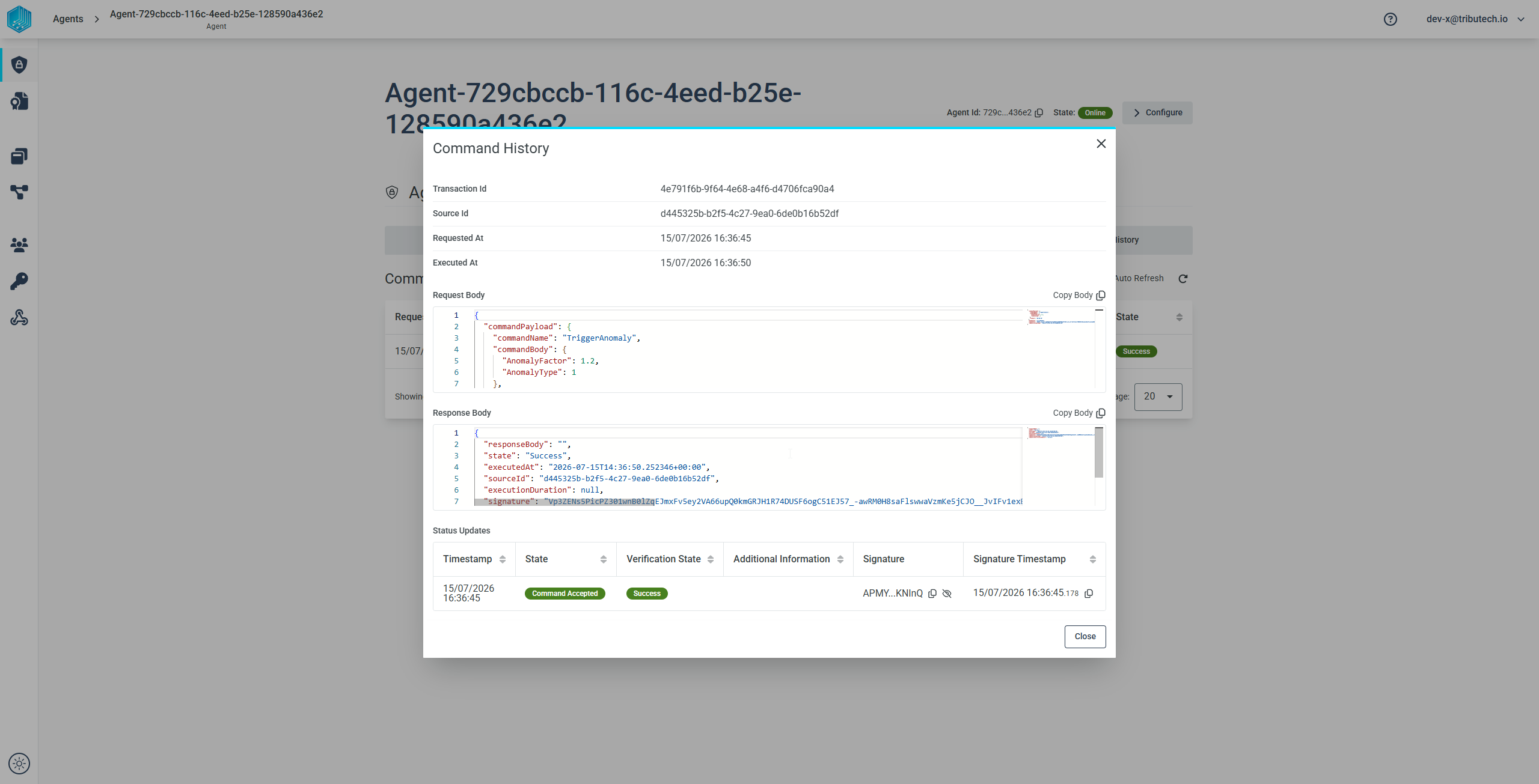Verifiable Commands in the agent Commands tab